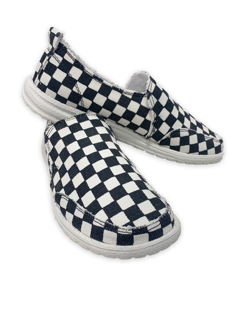 Black/White Checkered Slip-on Tennis 