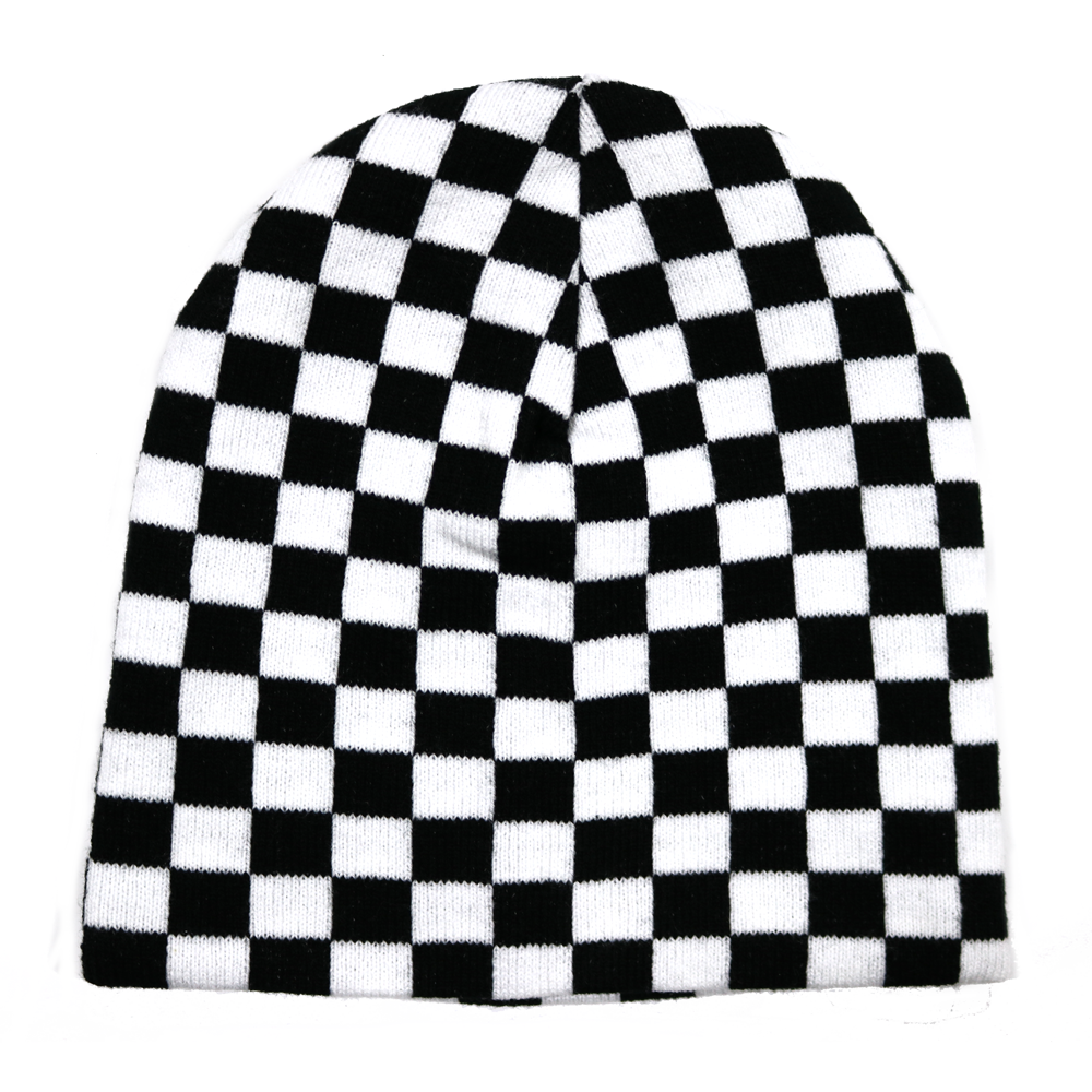 Reversible Checkered Knit Beanie Fearless Race Wear