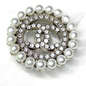 Silver Circular Double C with Rhinestones and Pearls Croc Charm