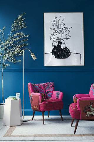 An example of complementary colours using a magenta and deep blue