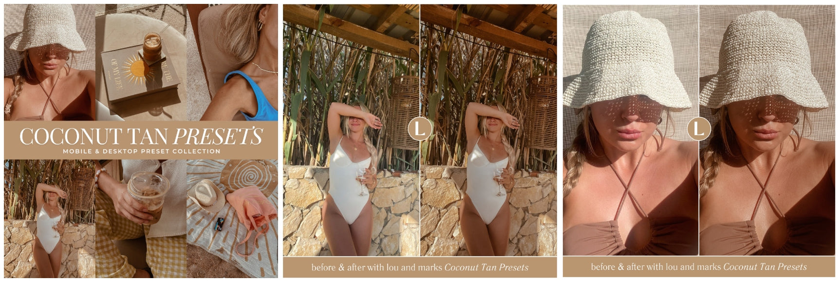 Before and after Lou And Marks Coconut Tan Presets