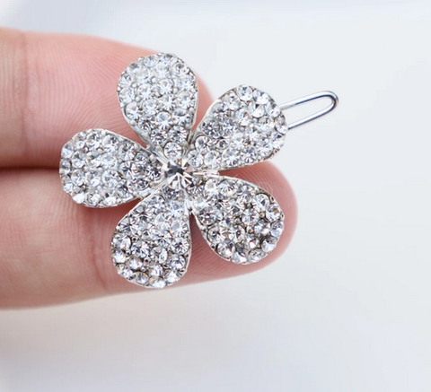 Avens Crystal Flower HairPin Barrette 