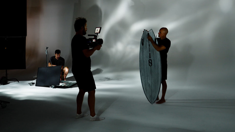 Kelly Slater shooting Great White Twin in studio