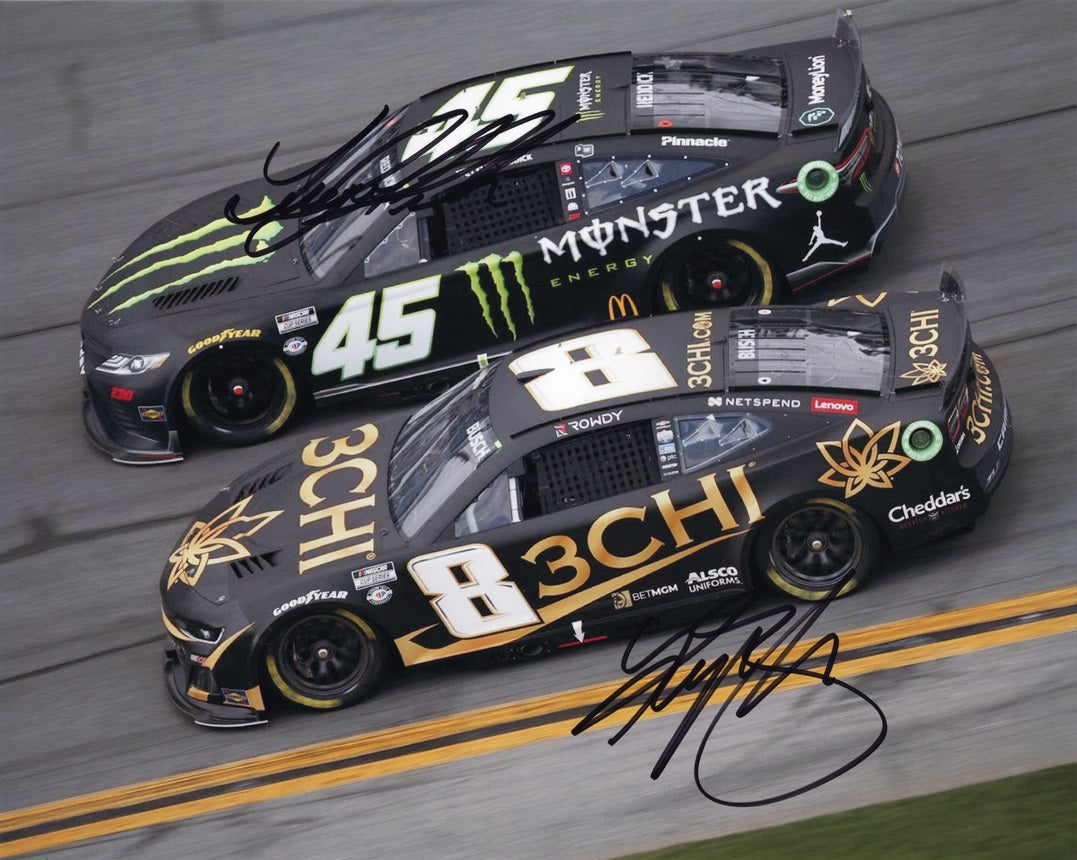 2X AUTOGRAPHED Kyle Busch & Tyler Reddick 2023 NASCAR Cup Series (#8 3CHI Team / #45 Monster) Dual Signed 8x10 Inch Picture NASCAR Photo with COA