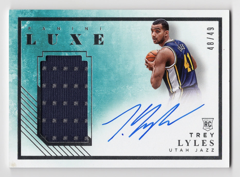 TREY LYLES 2015-16 Panini Luxe Basketball ROOKIE JERSEY AUTOGRAPH (Utah Jazz) Game-Used Memorabilia On-Card Signature NBA Insert Collectible Basketball Trading Card #48/49