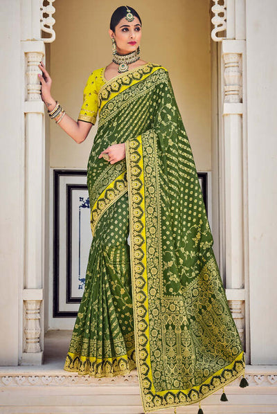 Green Exclusive Designer Banarasi Saree With Embroidered Blouse