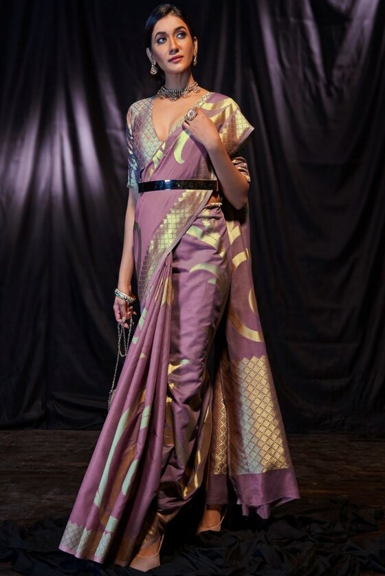 Purple Soft Modal Cotton Silk Saree With Designer Weaving