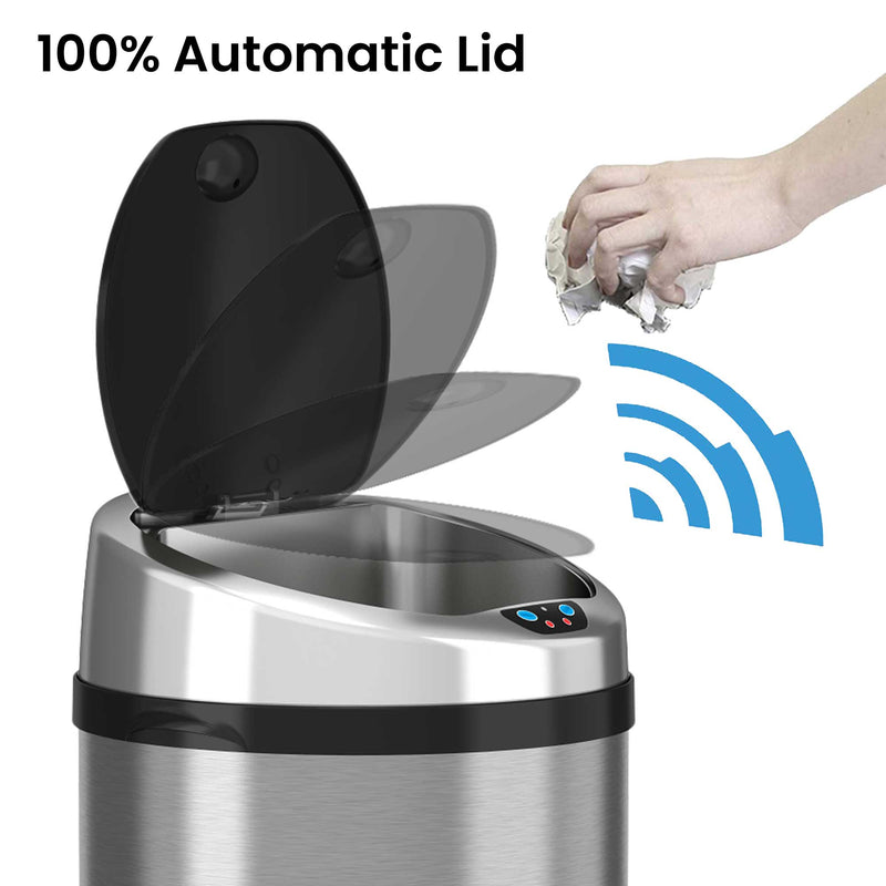 13 Gallon Oval Stainless Steel Sensor Trash Can with Odor Filter