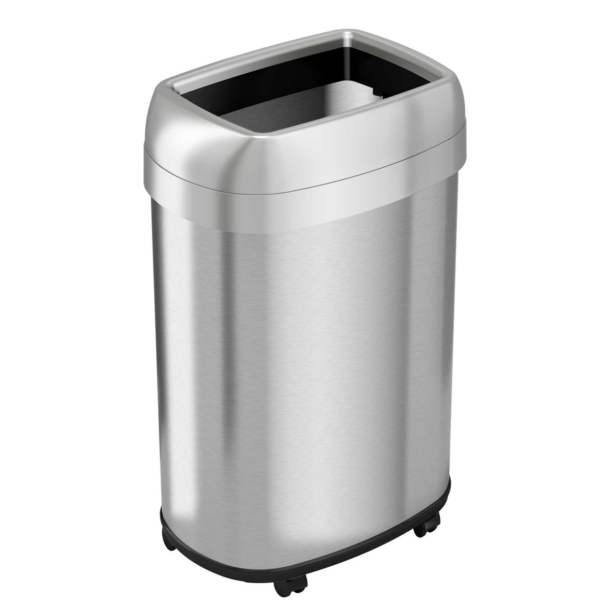 Itouchless Stainless Steel Dual-Deodorizer Oval Open-Top 13-Gallon Commercial Trash Can, Silver