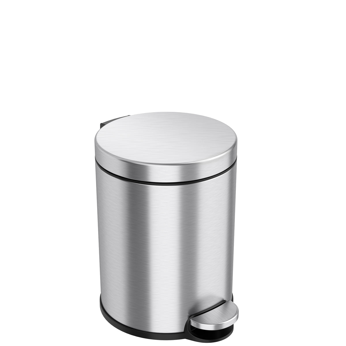 Glad Small Trash Can, 1.2 Gallon , Round Stainless Steel Garbage Bin with Soft Close Lid & Step Foot Pedal , Metal Waste Basket with Removable Inner