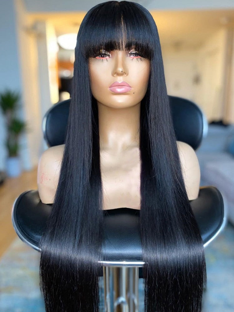 Human Hair Wigs with Bangs Bone Straight Short Bob Hair 100% Cheap Lon