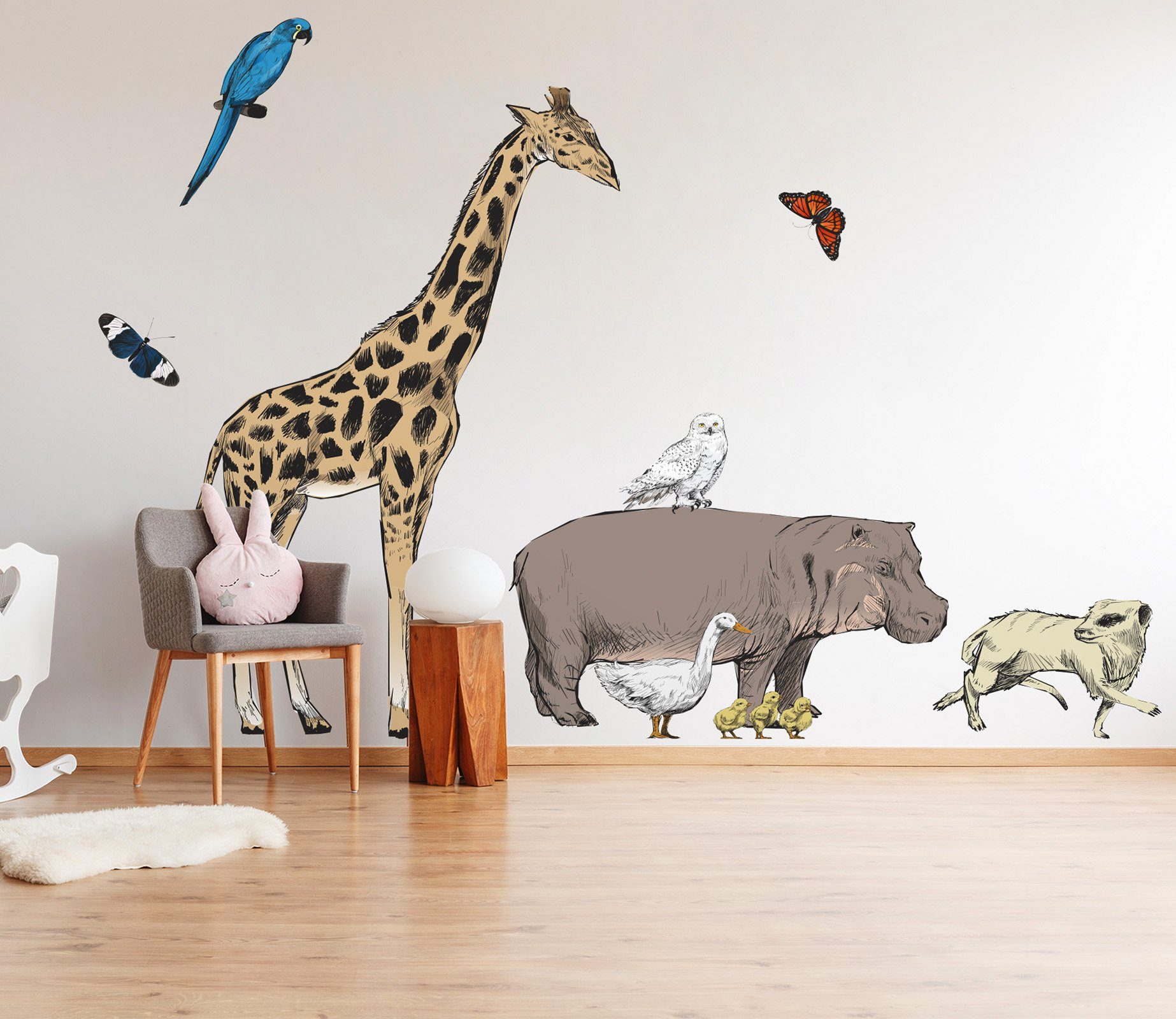 3d Giraffe Rhino 061 Animals Wall Stickers