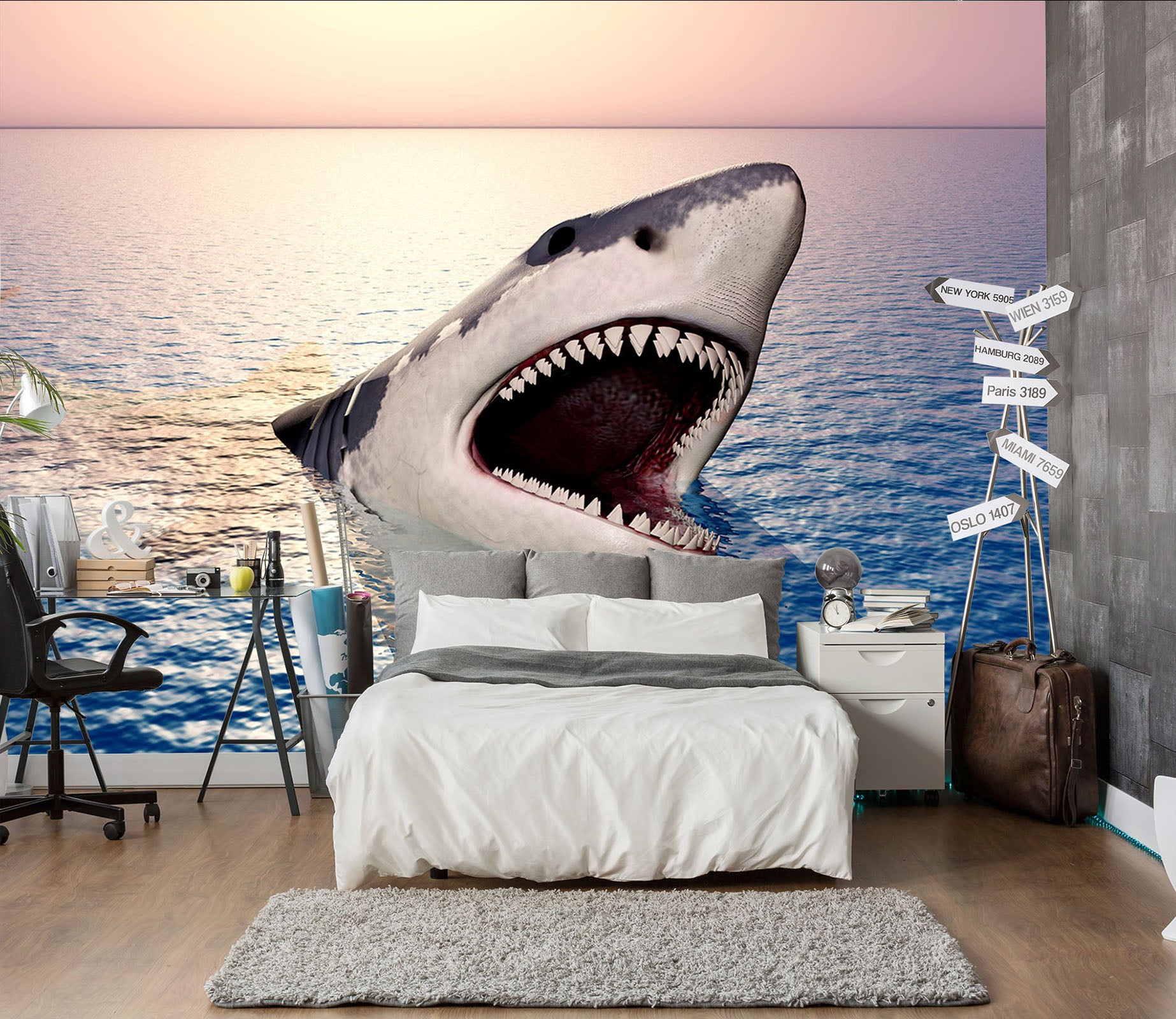 3D Sunset Shark 251 Wall Murals | AJ Wallpaper