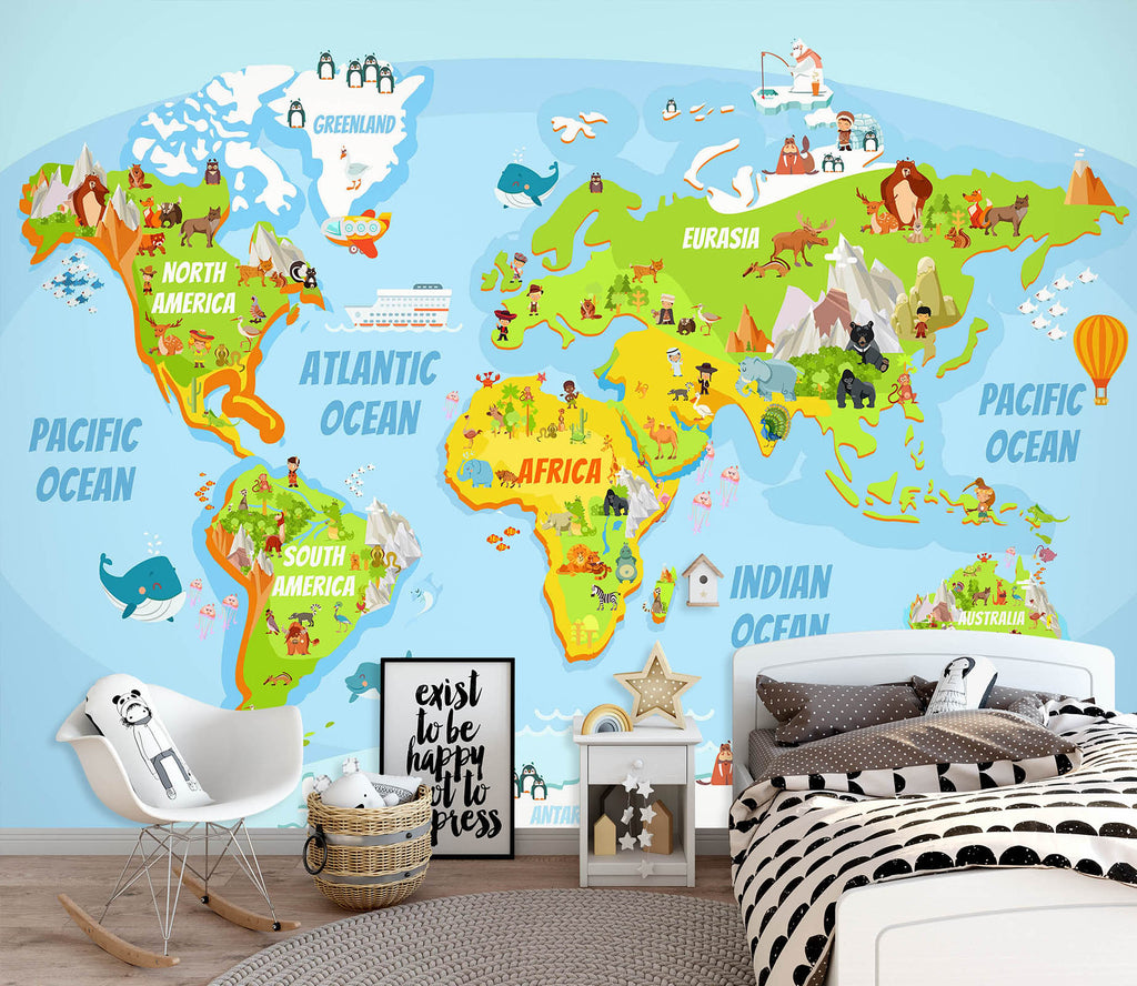 3D Animal Distribution 2065 World Map Wall Murals | AJ Wallpaper