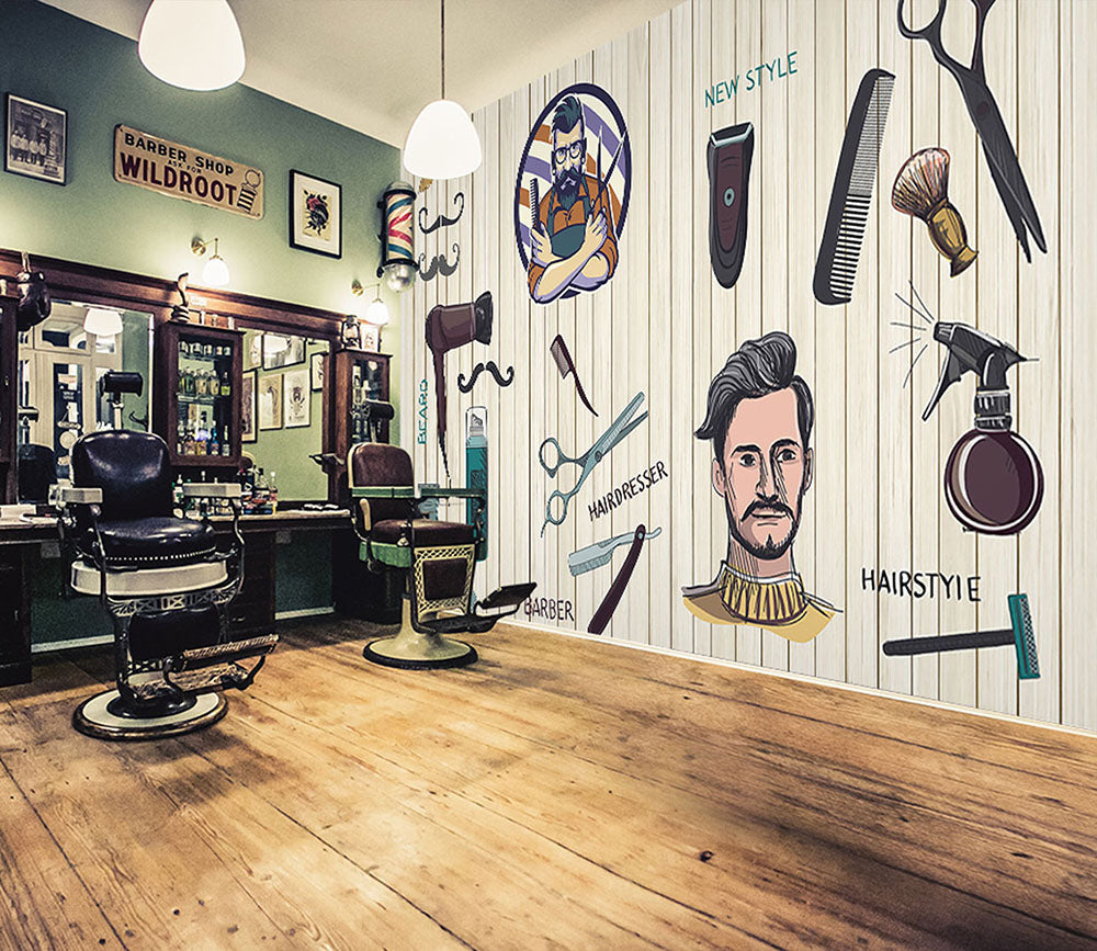 3D Man Cut Hair 1449 Barber Shop Wall Murals | AJ Wallpaper