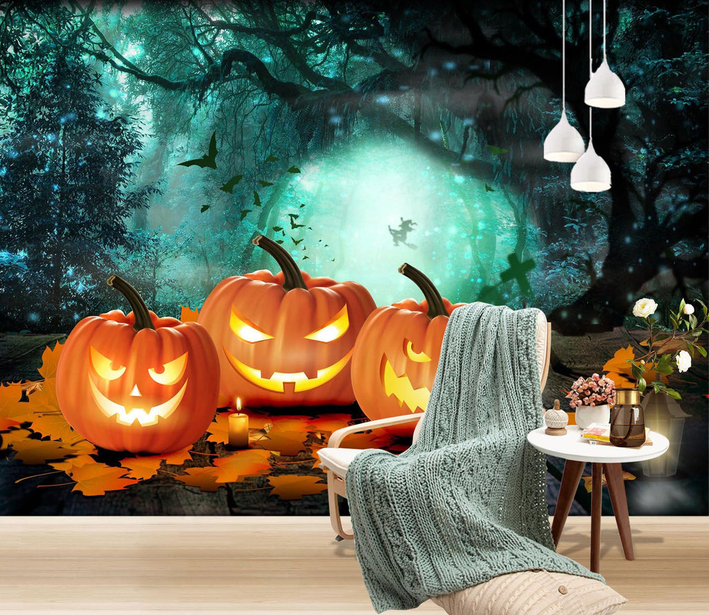 3D Horror Pumpkin 1000 Halloween Wall Murals | AJ Wallpaper
