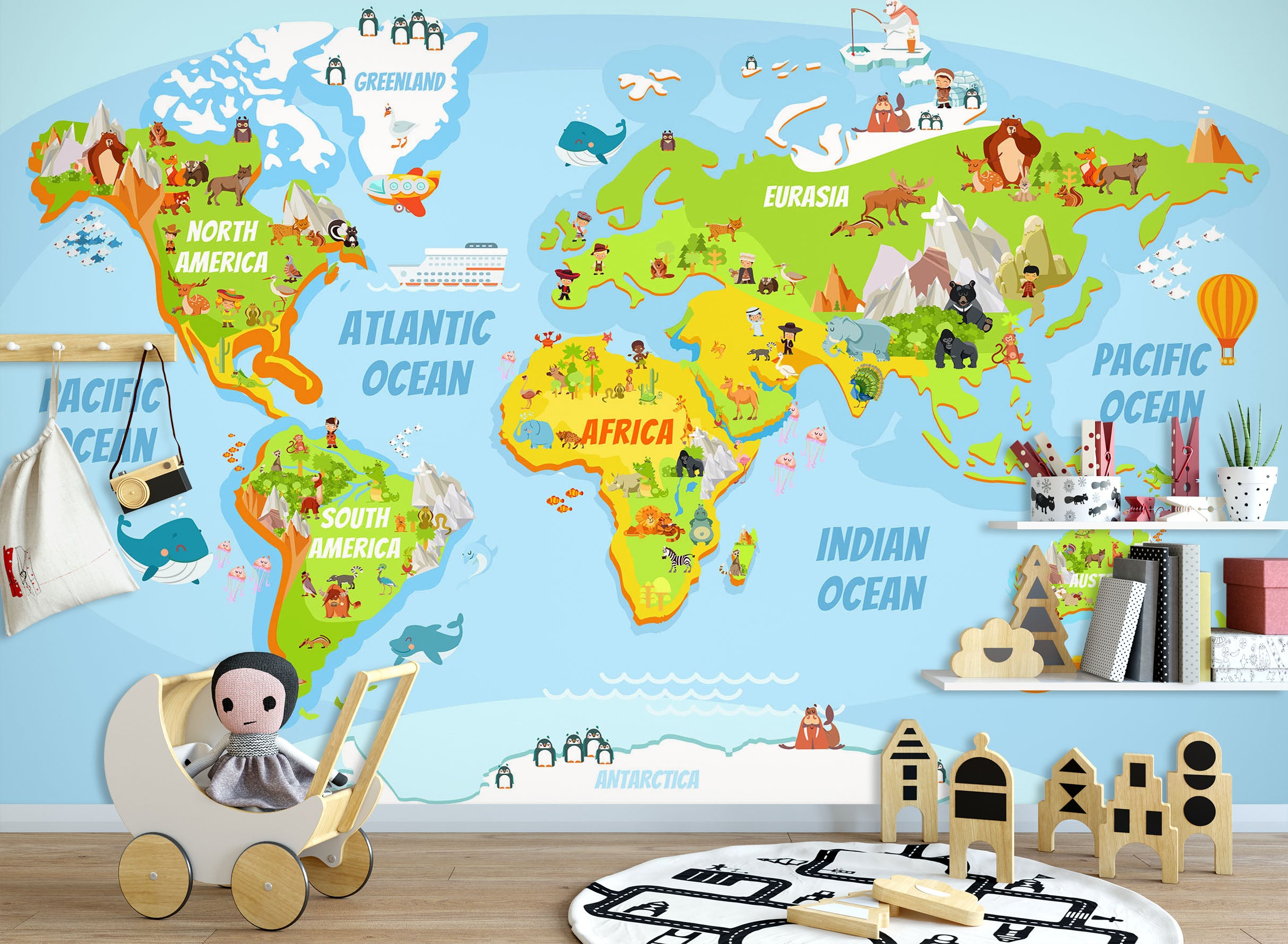 3D Animal Distribution 2065 World Map Wall Murals | AJ Wallpaper