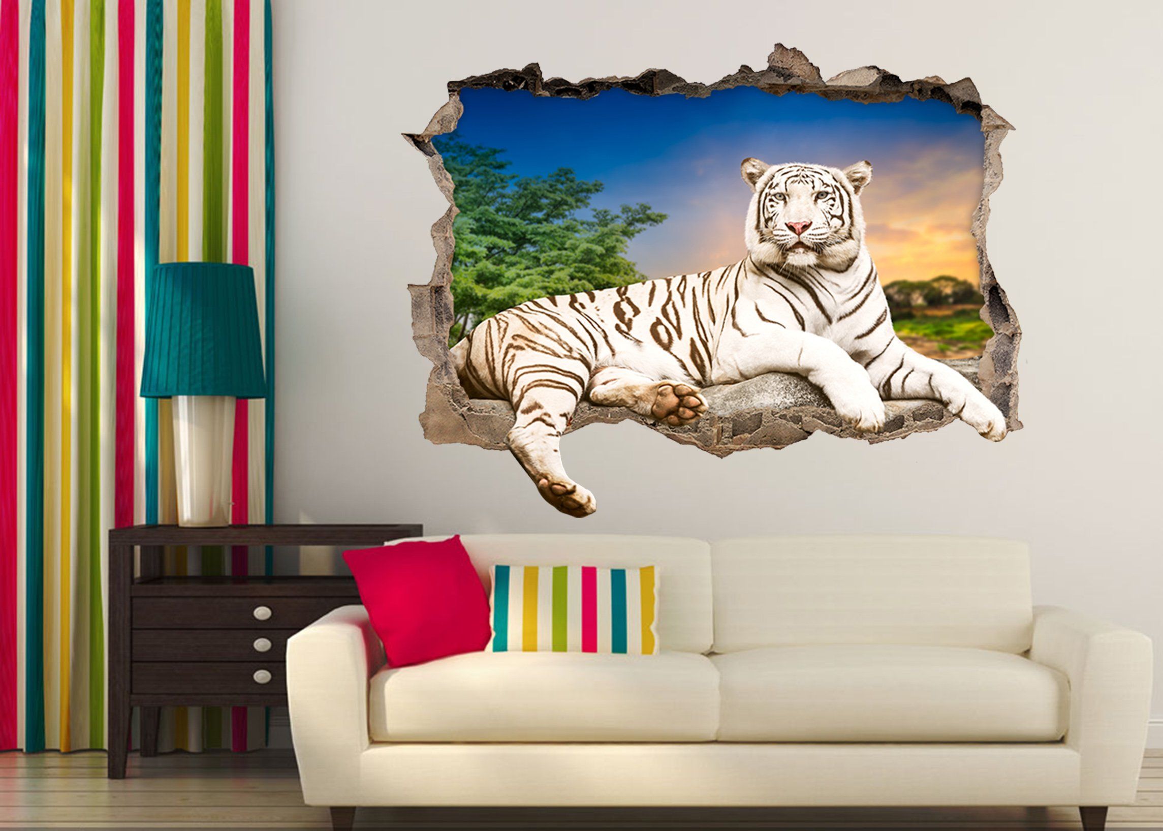 3D Sunset Tiger 157 Broken Wall Murals AJ Wallpaper