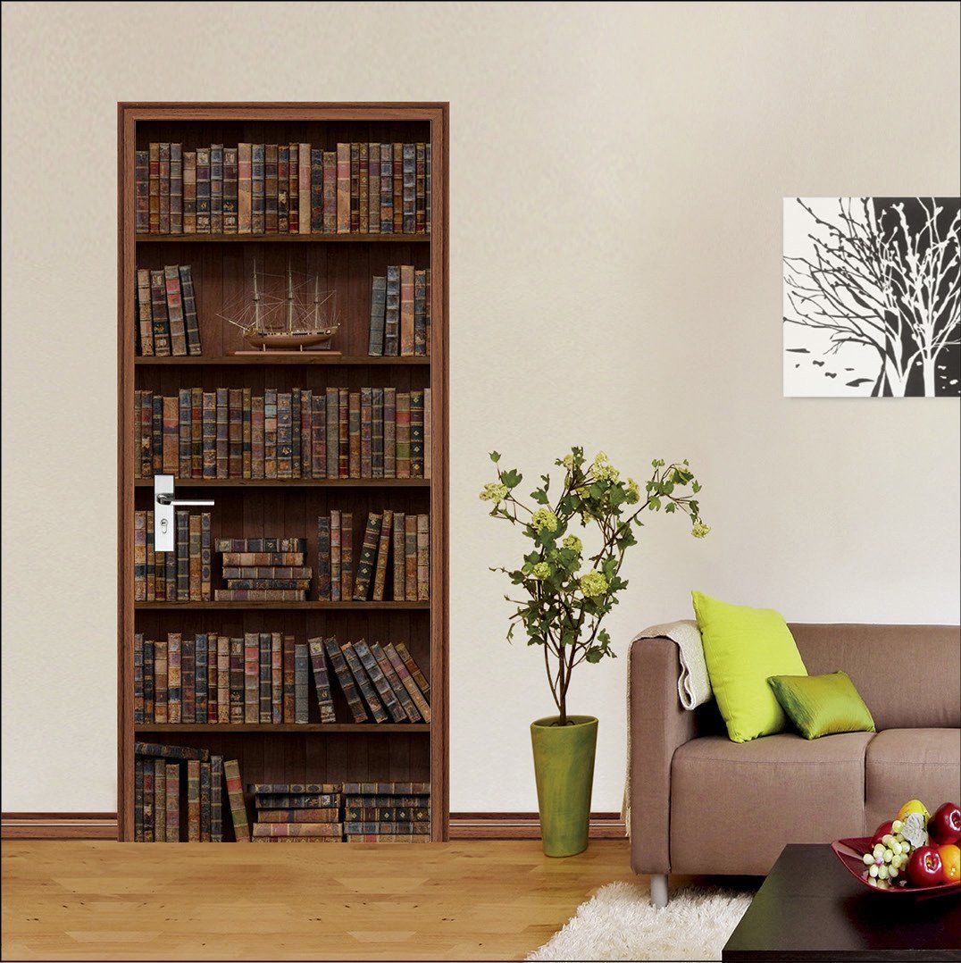 3d Bookcase storage consolidation door mural | AJ Wallpaper