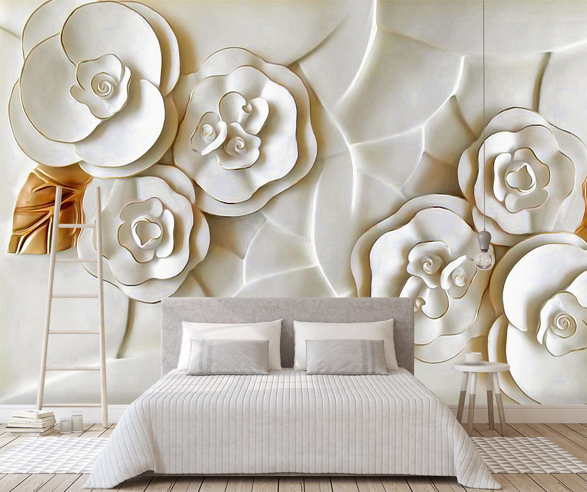 3d Embossed White Flower 050 Wall Murals Aj Wallpaper