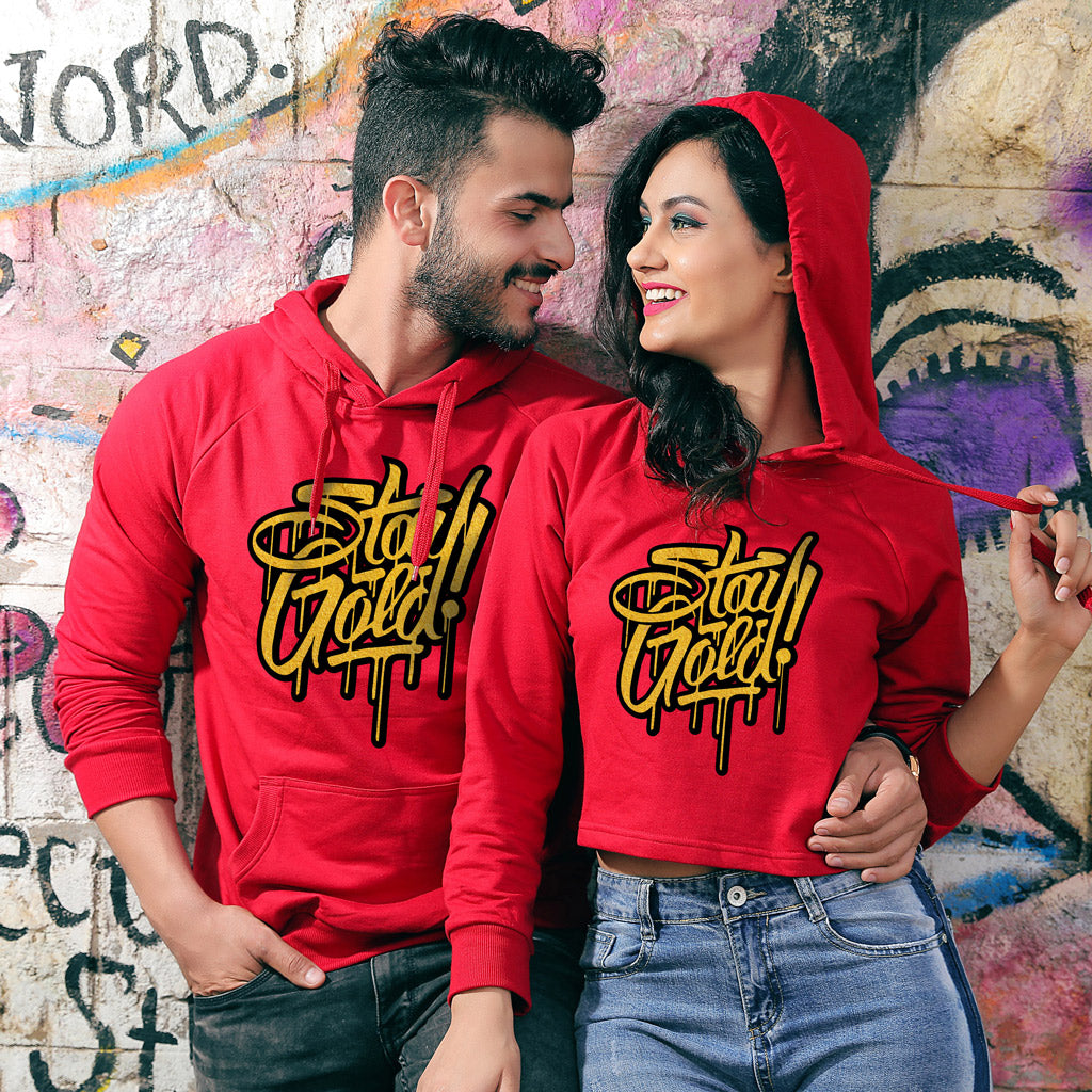 Stay Gold Matching Red Hoodie For Men And Crop Hoodie For Women