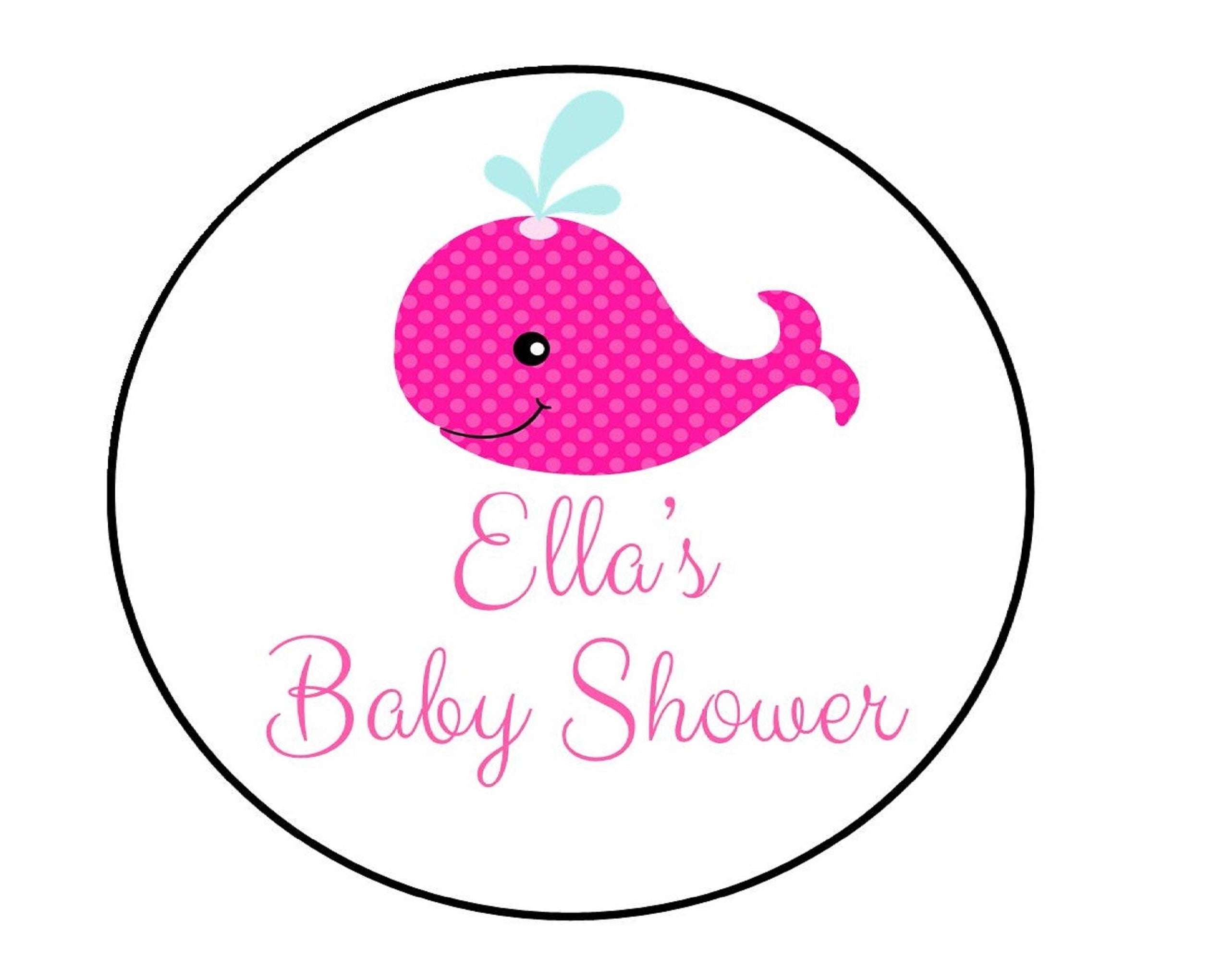 Pink Whale Baby Shower Labels Stickers Magical Day Creations