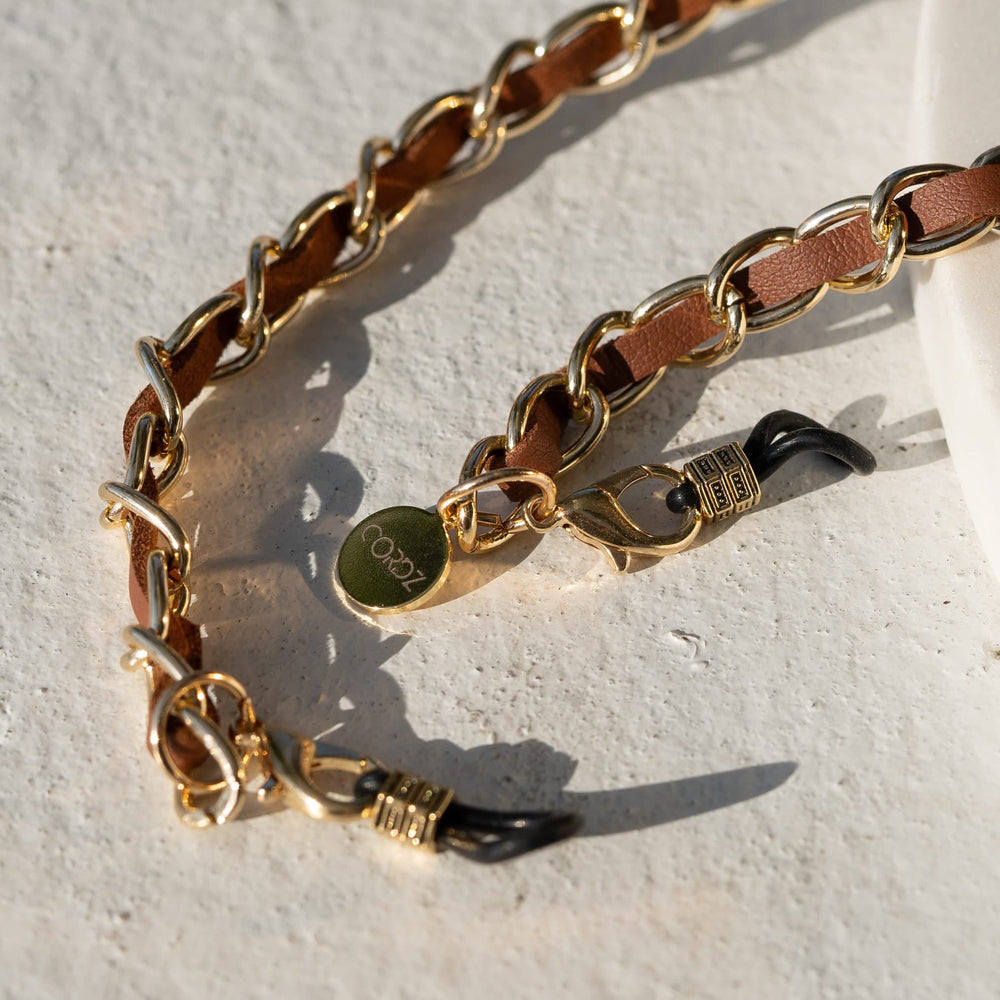 Leather Threaded Gold Sunglass Chain