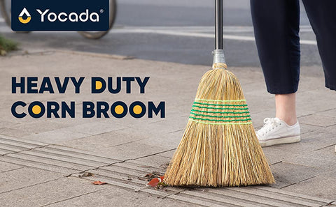 Yocada Heavy Duty Broom and Dustpan Set Commercial Outdoor Indoor 2+1 Perfect for Courtyard Garage Lobby Mall Market Floor Home Kitchen Room Office