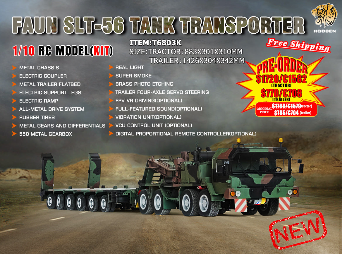 Pre-Order Hooben 1/10 RC Model RTR Faun slt-56 Tank Transporter T6803F