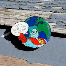 Load image into Gallery viewer, Captain Planet, &quot;Let&#39;s Save This F****r!&quot; Soft Enamel Pin with Epoxy (&quot;Five Years of Quarter Press&quot; Printing)
