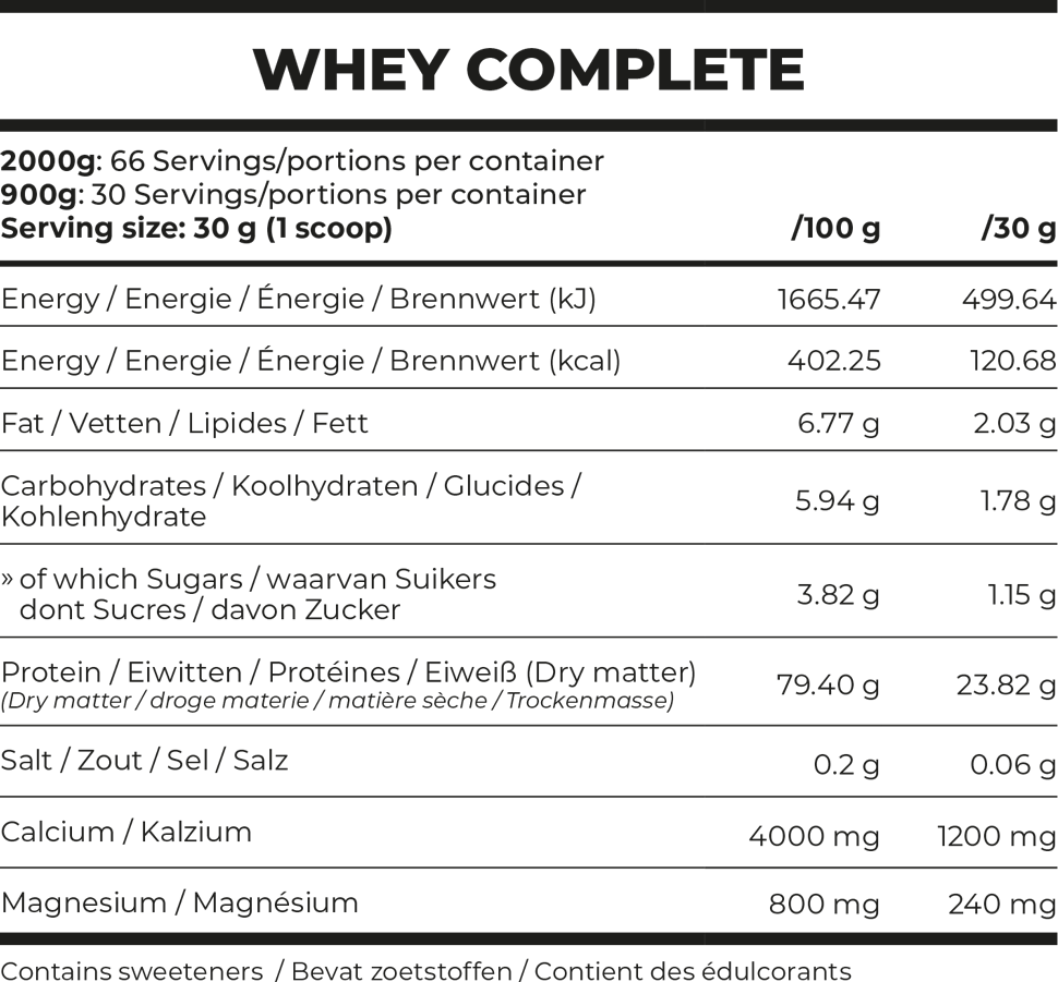 Nutritionele waarden Whey Complete