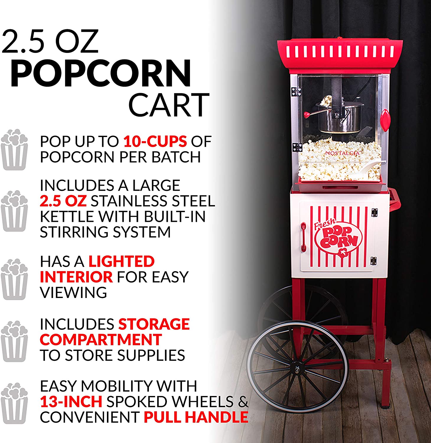 10 oz popcorn machine with cart