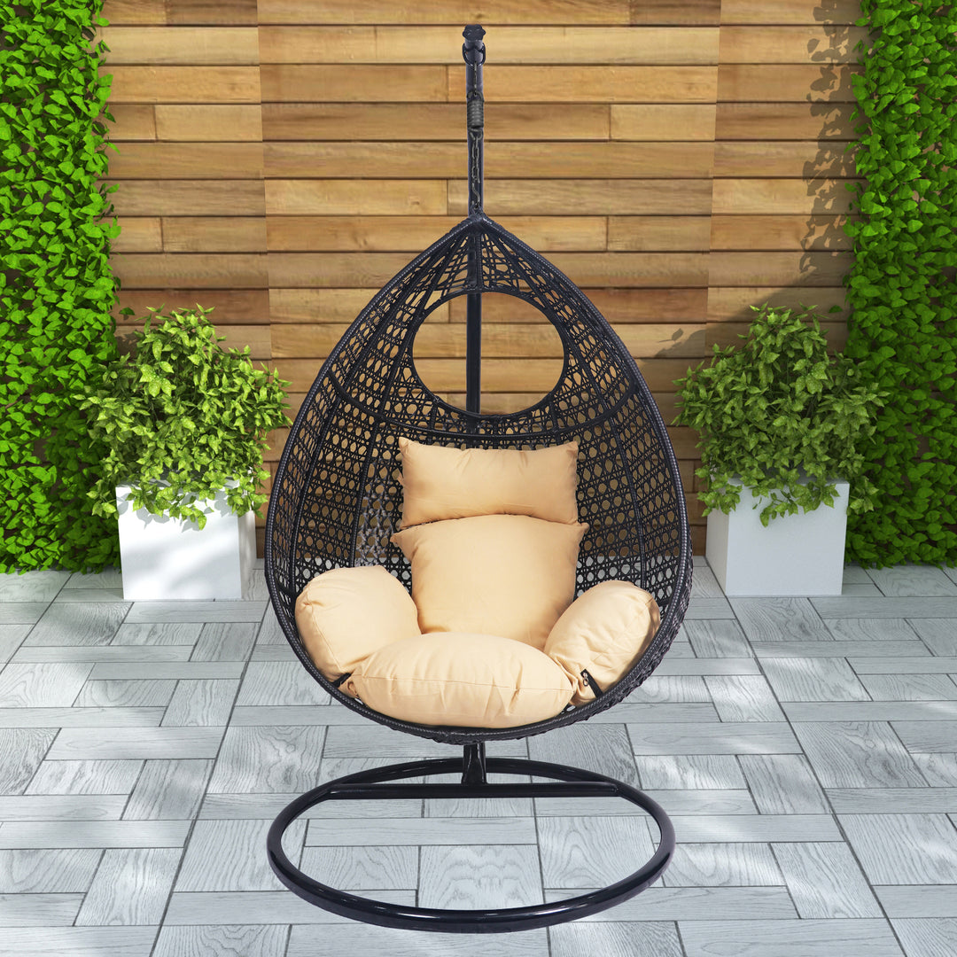 Dreamline Single Seater Hanging Swing With Stand For Balcony or Indoor ,  Outdoor Garden Swing (Dark Brown) – dreamlineoutdoorfurniture