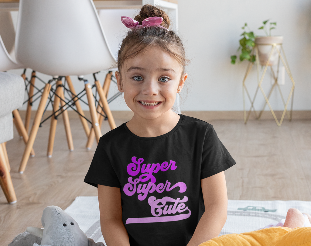 litlle girl wearing black super super cute shirt