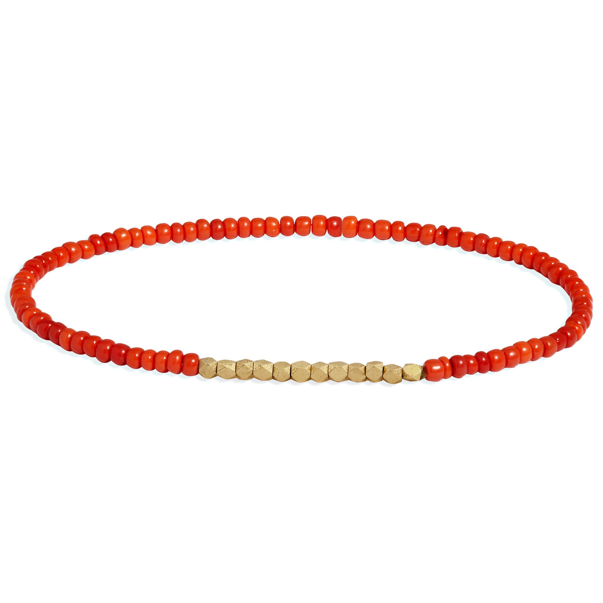 Men's Dark Orange Beaded Bracelet with Yellow Gold - Allison Bryan ...