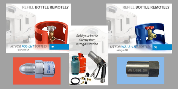 refillable gas bottle adaptor kit remote with hose orange grey or blue bottles