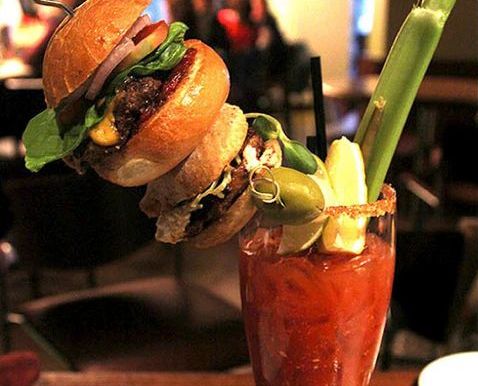Bloody Mary garnished with meat