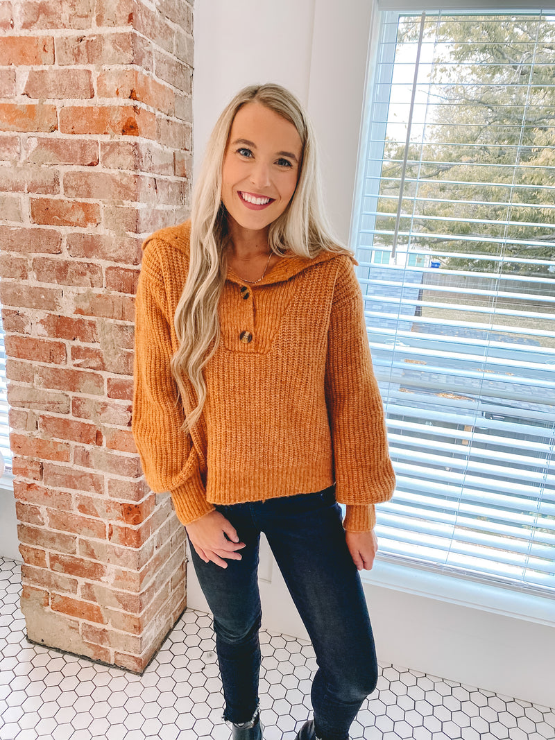 cali button sweater | rust – worthy 