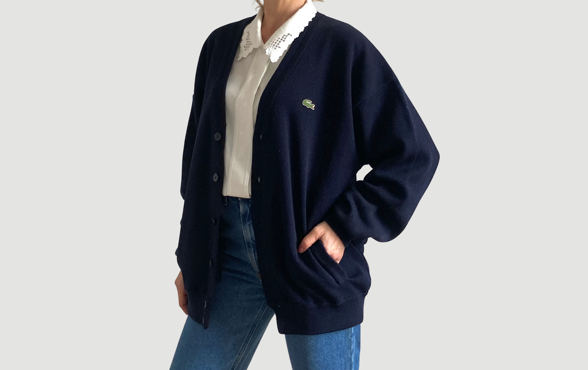 blue lacoste cardigan