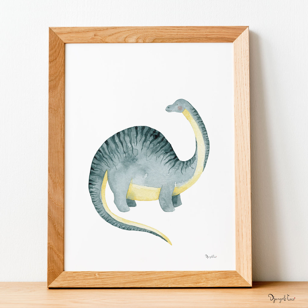 affiche dinosaure a l'aquarelle dans cadre en bois