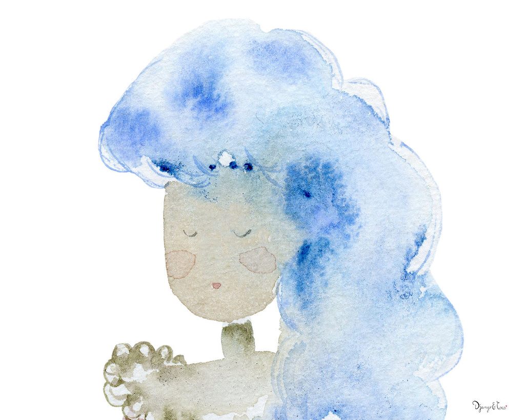 fille cheveux bleus aquarelle