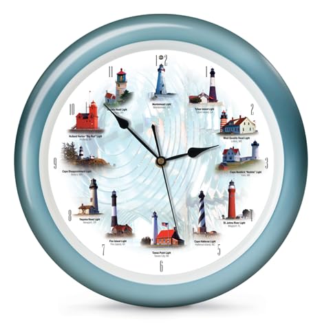 Lighthouse Collection Maritime Nautical and Ocean Sound Clock, 13 Inch, Blue