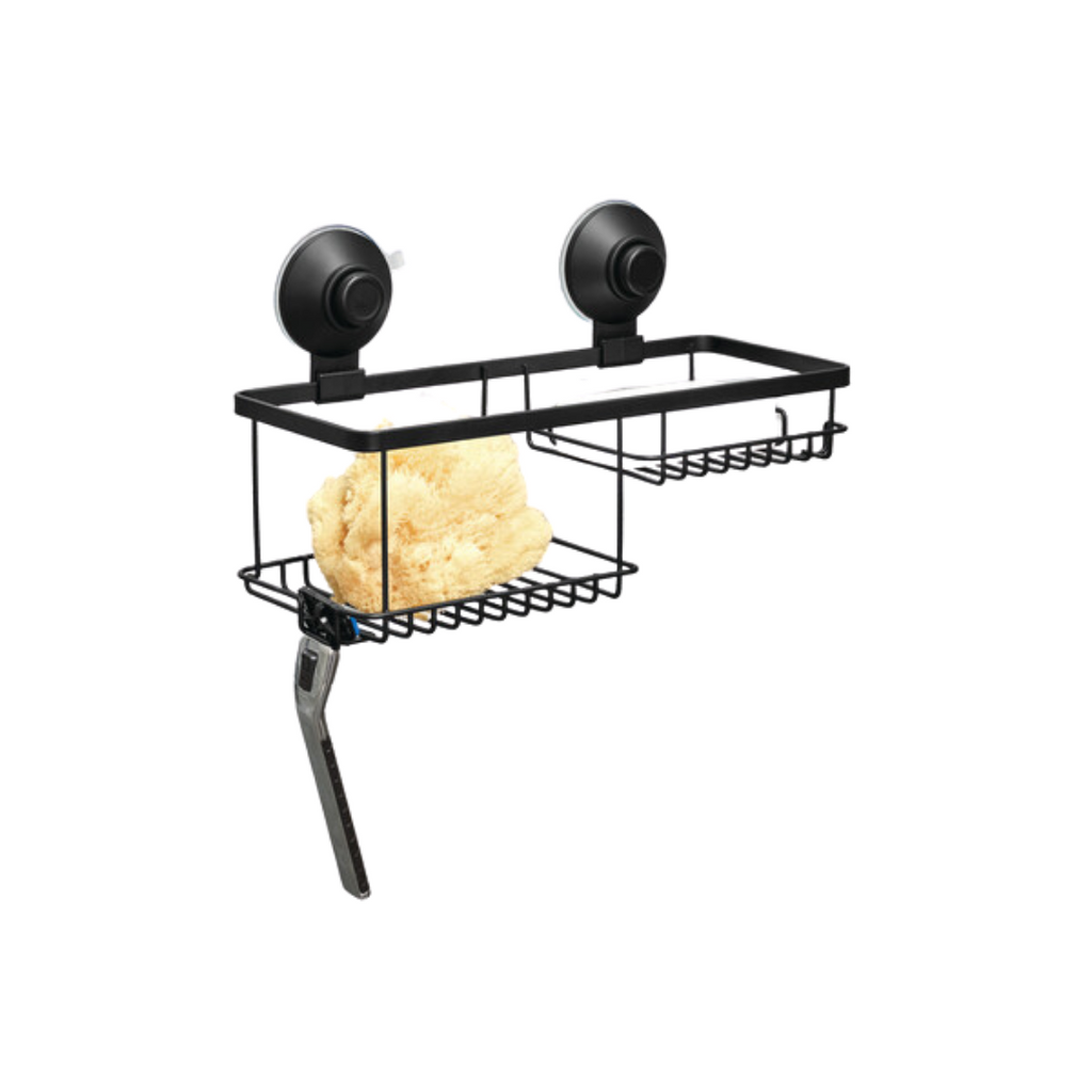 iDesign Everett Matte Black Push-Lock Suction Shower Corner Basket