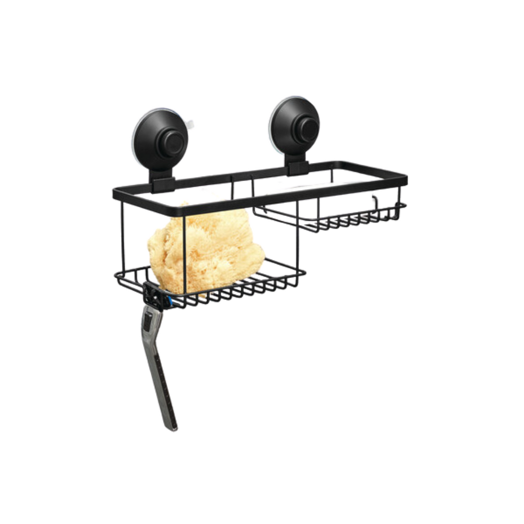 Matte black Push & Lock suction corner shower basket