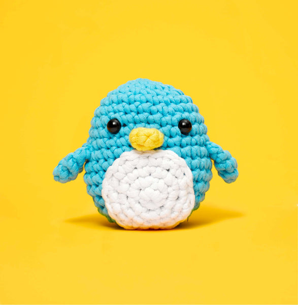 A crocheted penguin.