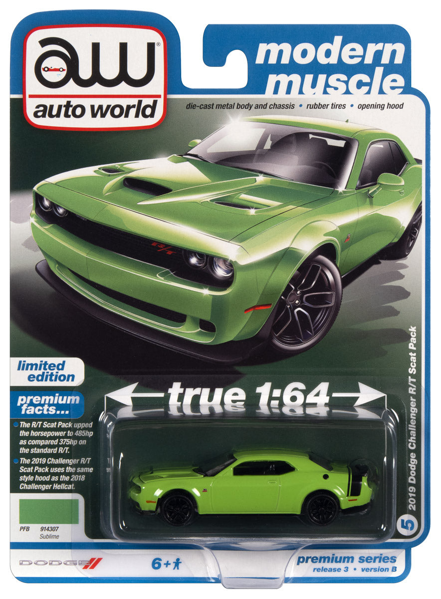 Auto World 2019 Dodge Challenger R/T Scat Pack (Sublime) 1:64 Diecast – Auto  World Store