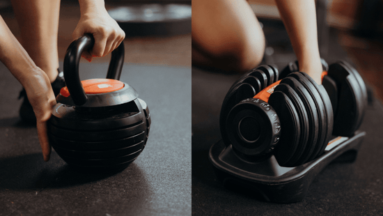 Kettlebell et haltère réglables côte à côte