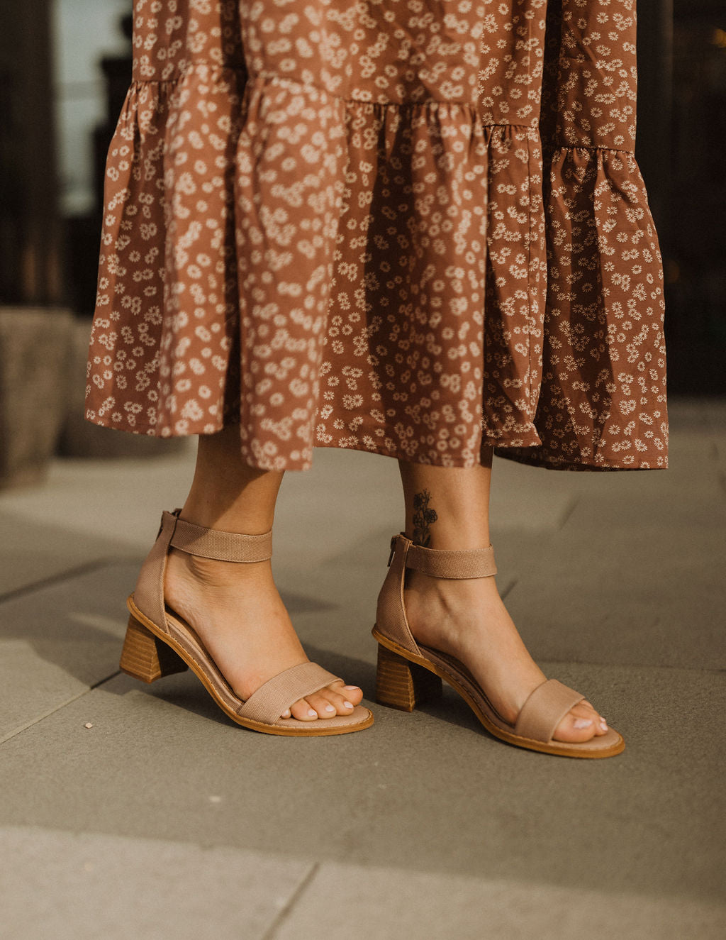 dusty rose block heels