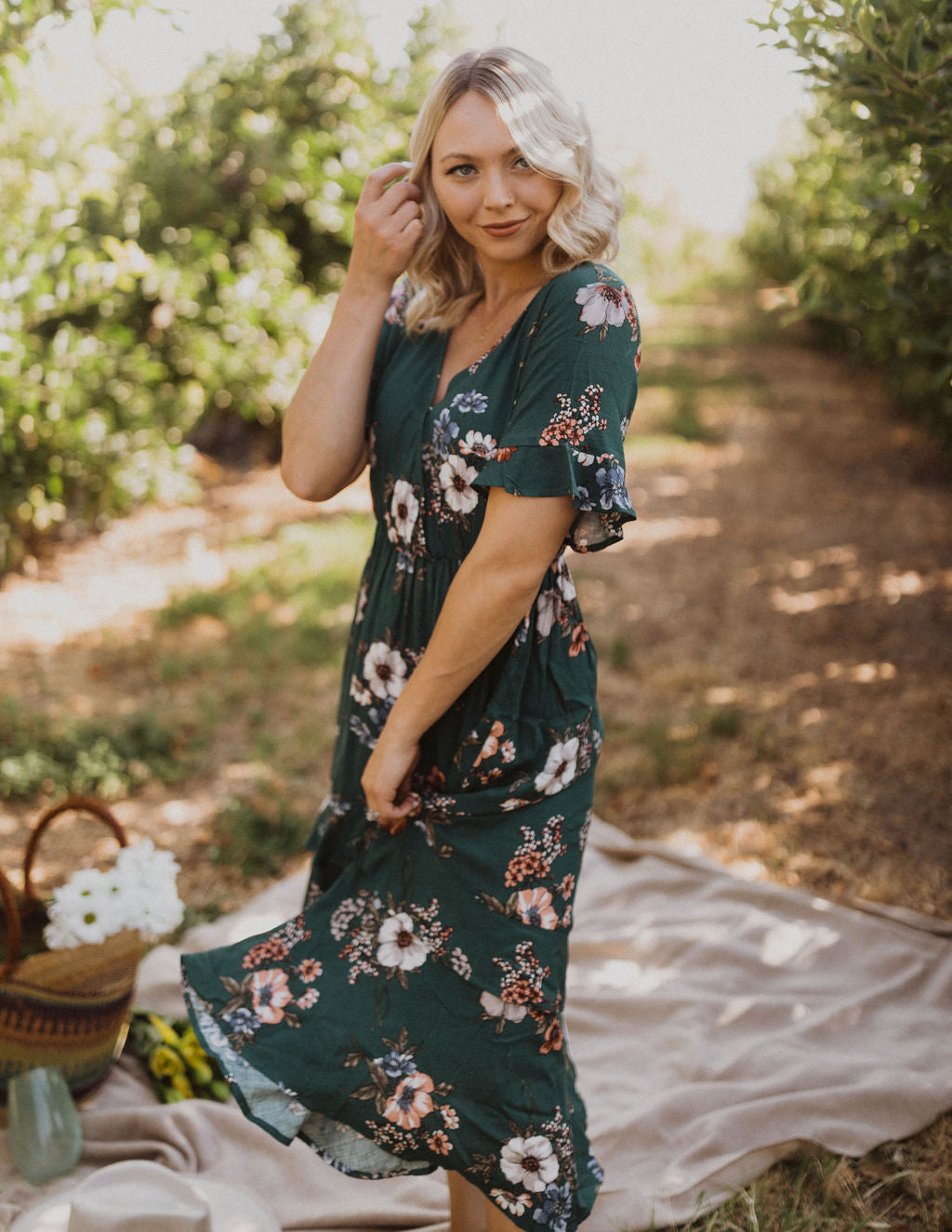 THE HOT SPRINGS FLORAL MIDI DRESS IN TEAL