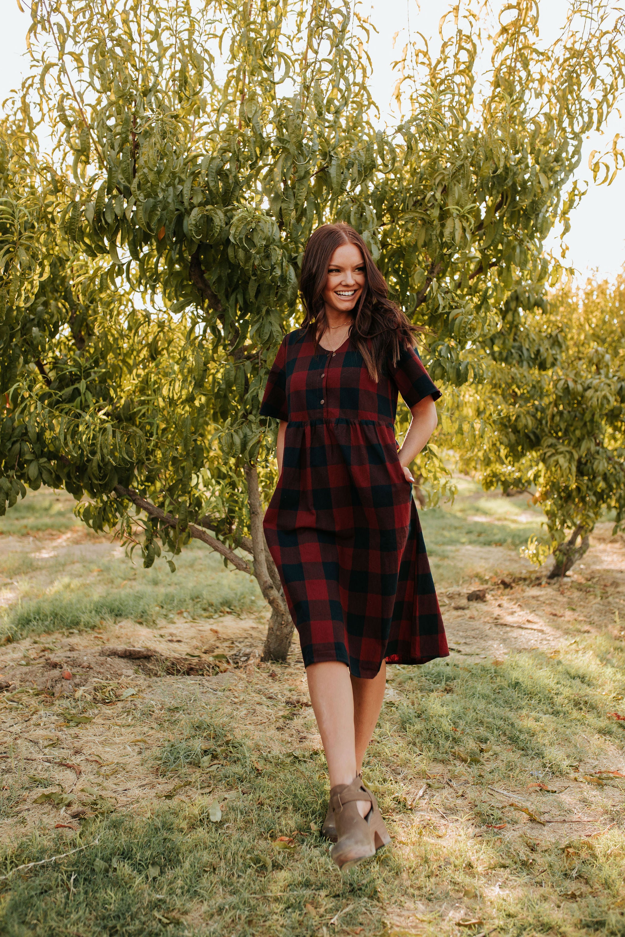 maroon gingham school dress